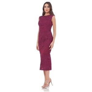 JS collections fuschia heavily embroidered detailed mermaid midi dress